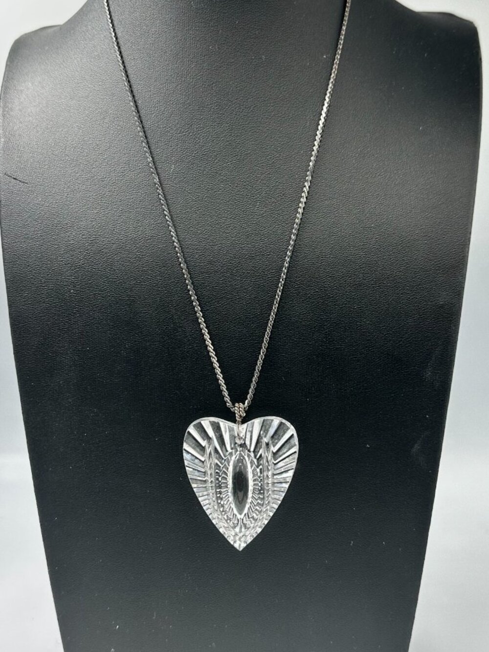 Vintage Waterford Glass Heart Necklace Sterling Silver Chain Chunky Statement - Picture 3 of 9